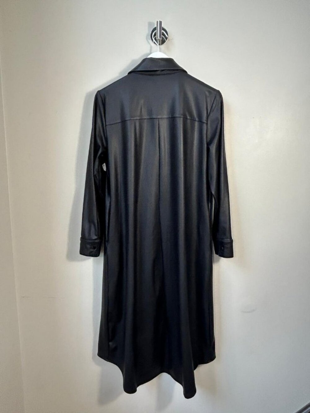 Shannon Passero Black Faux Leather Longline Shirt Jacket Shacket Size M - Picture 3 of 7